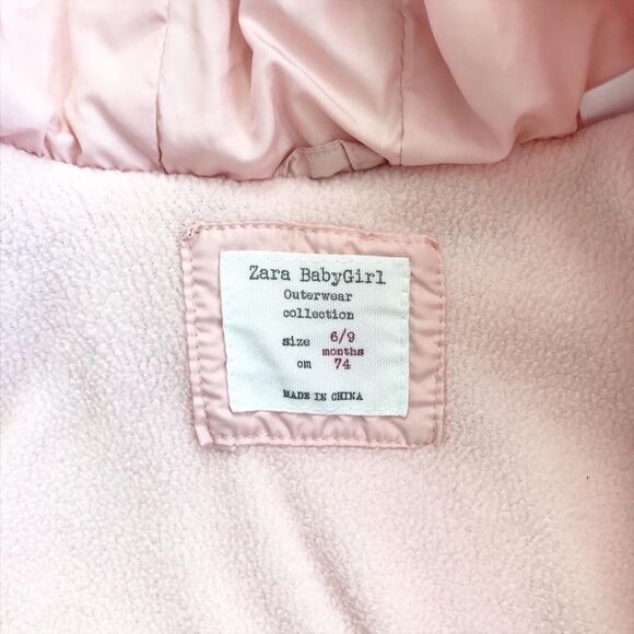 Zara pink hooded puffer coat GUC 6-9 months - Picture 4 of 7